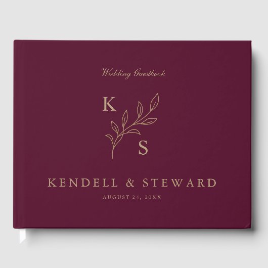 Monogramm des eleganten Greenery Floral Wedding Lo Gästebuch (Vorderseite)