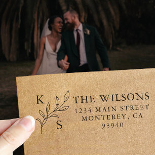 Monogramm des eleganten Greenery Floral Wedding Lo Permastempel