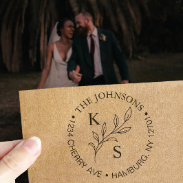 Monogramm des eleganten Greenery Floral Wedding Lo Permastempel