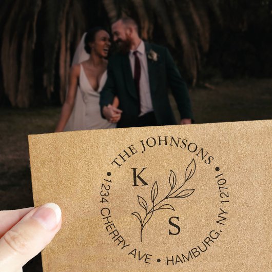 Monogramm des eleganten Greenery Floral Wedding Lo Permastempel