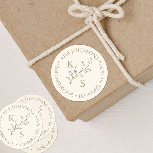 Monogramm des eleganten Greenery Floral Wedding Lo Runder Aufkleber