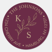 Monogramm des eleganten Greenery Floral Wedding Lo Runder Aufkleber (Vorderseite)