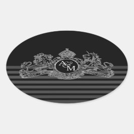 Monogramm des Emblems "Black Silver Lion Unicorn" Ovaler Aufkleber