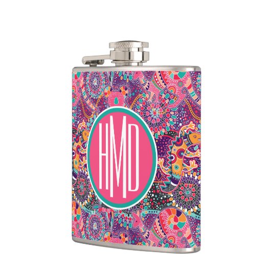 Monogramm des ethnische Art-Tiermuster-| Flachmann (Links)