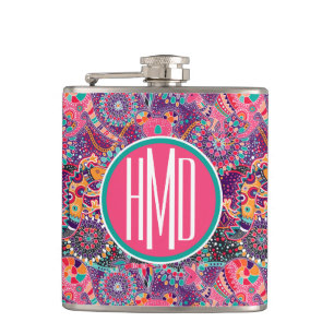 Monogramm des ethnische Art-Tiermuster-  Flachmann