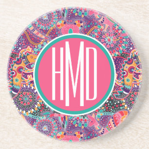 Monogramm des ethnische Art-Tiermuster-  Getränkeuntersetzer