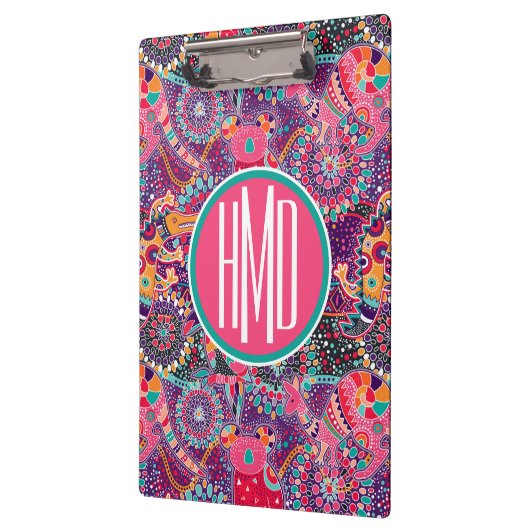 Monogramm des ethnische Art-Tiermuster-| Klemmbrett (Links)