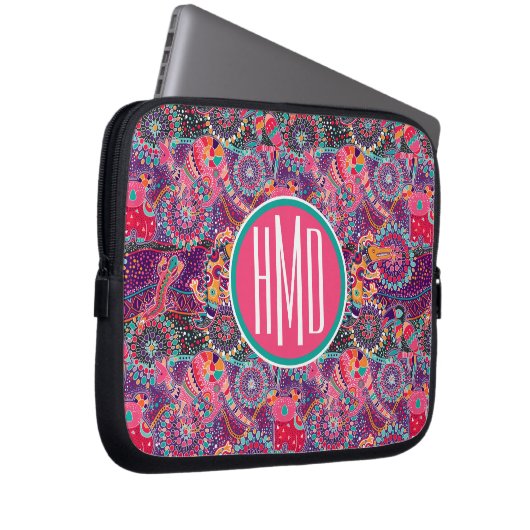 Monogramm des ethnische Art-Tiermuster-| Laptopschutzhülle (Vorne Rechts)
