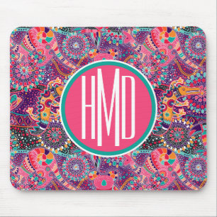 Monogramm des ethnische Art-Tiermuster- Mousepad