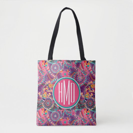 Monogramm des ethnische Art-Tiermuster-| Tasche (Vorderseite)