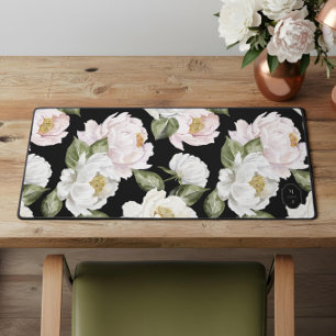 Monogramm des fett weißen und rosa Peony Floral Pa Schreibtischunterlage