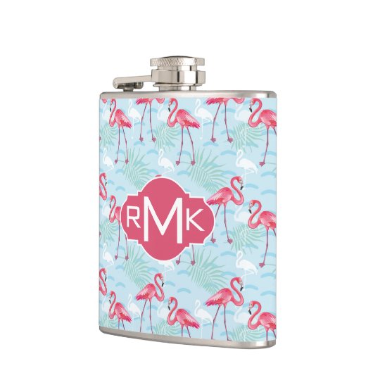 Monogramm des Flamingo-Muster-| Flachmann (Links)