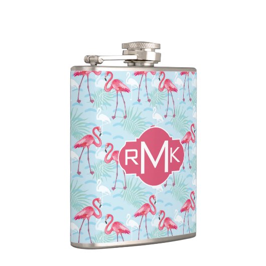 Monogramm des Flamingo-Muster-| Flachmann (Rechts)