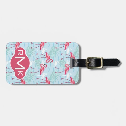 Monogramm des Flamingo-Muster-| Gepäckanhänger (Vorderseite horizontal)