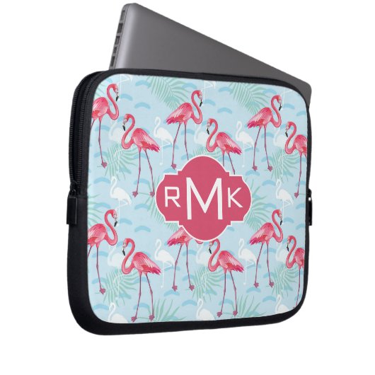 Monogramm des Flamingo-Muster-| Laptopschutzhülle (Vorne Rechts)