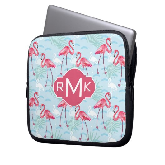 Monogramm des Flamingo-Muster-| Laptopschutzhülle (Vorderseite Links)