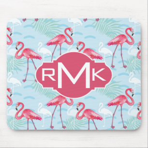 Monogramm des Flamingo-Muster-  Mousepad