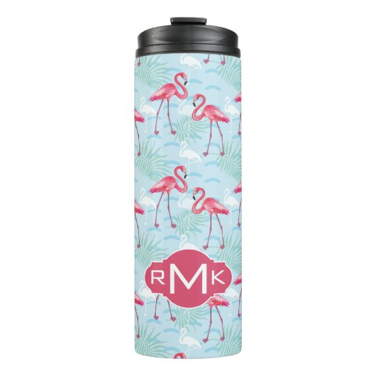 Monogramm des Flamingo-Muster-| Thermosbecher (Vorderseite)