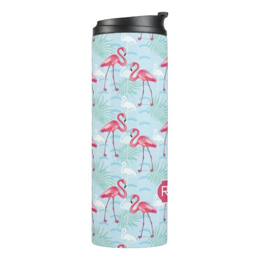 Monogramm des Flamingo-Muster-| Thermosbecher (Nach links gedreht)