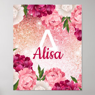 Monogramm des floralen Glitzer Poster