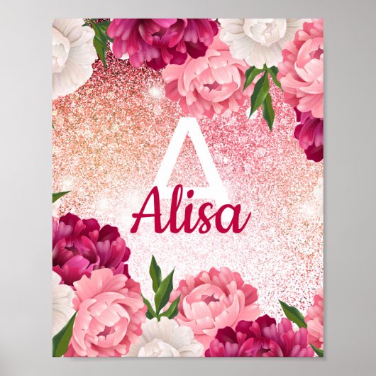 Monogramm des floralen Glitzer Poster (Vorne)