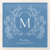 Monogramm des französischen blauen Wappen Glasuntersetzer (Vorderseite)