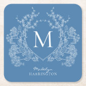 Monogramm des französischen blauen Wappen Rechteckiger Pappuntersetzer (Vorderseite)