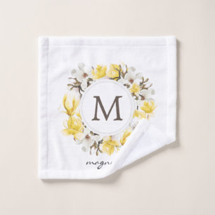 Monogramm des gelben Magnolienkreises Waschlappen