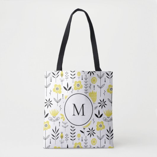 Monogramm des gelben skandinavischen Blumenmusters Tasche (Vorderseite)