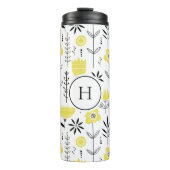 Monogramm des gelben skandinavischen Blumenmusters Thermosbecher (Vorderseite)