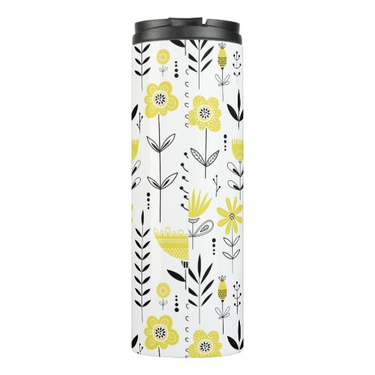 Monogramm des gelben skandinavischen Blumenmusters Thermosbecher (Rückseite)