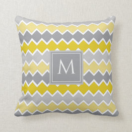 Monogramm des gelben und grauen Musters Kissen