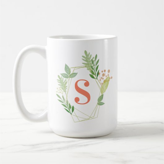 Monogramm des geometrischen Rahmens mit grünem Flo Kaffeetasse (Links)