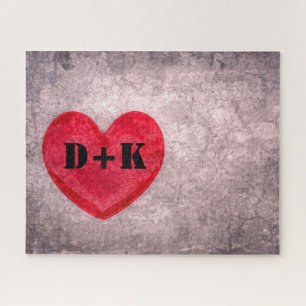 Monogramm des gestrichelten Herzens personalisiere Puzzle