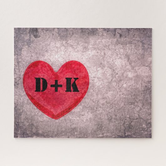 Monogramm des gestrichelten Herzens personalisiere Puzzle (Horizontal)
