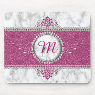 Monogramm des Girl-Pink-Glitzer Mousepad