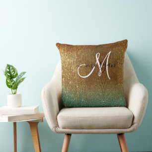 Monogramm des Glitzer Holografisches Gold Kissen