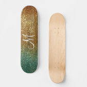 Monogramm des Glitzer Holografisches Gold Skateboard (Vorderseite)