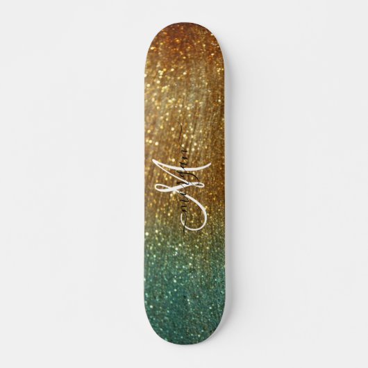 Monogramm des Glitzer Holografisches Gold Skateboard (Vorne)
