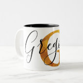 Monogramm des Gold"G" mit personalisiertem Namen Zweifarbige Tasse (Vorderseite Links)