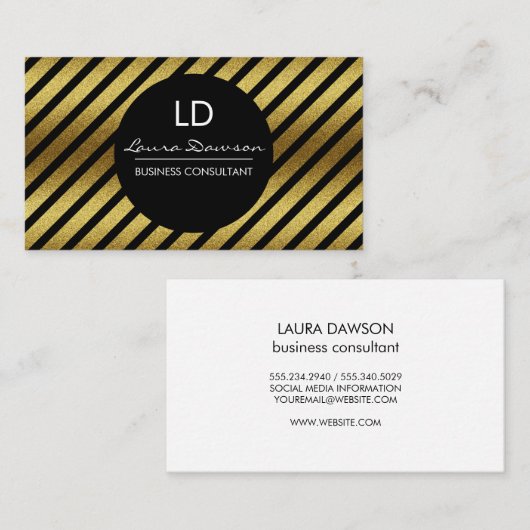 Monogramm des Gold-Glamours und Streifen Visitenkarte (Vorne/Hinten)