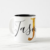 Monogramm des Gold"J" mit personalisiertem Namen Zweifarbige Tasse (Vorderseite Links)