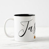 Monogramm des Gold"J" mit personalisiertem Namen Zweifarbige Tasse (Links)