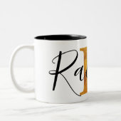 Monogramm des Gold"R" mit personalisiertem Namen Zweifarbige Tasse (Links)