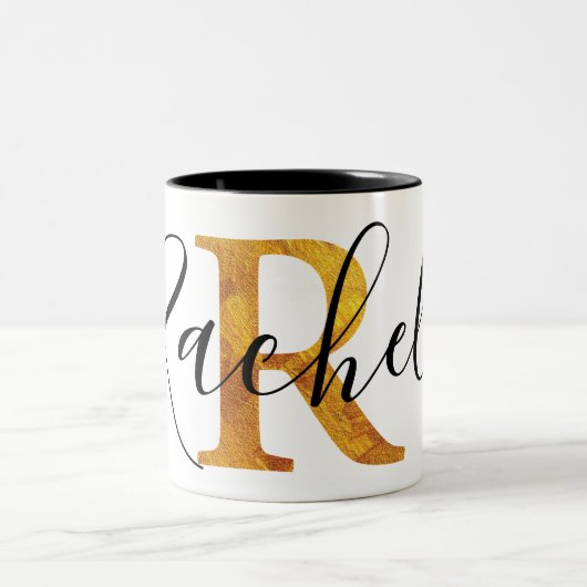 Monogramm des Gold"R" mit personalisiertem Namen Zweifarbige Tasse (Mittel)