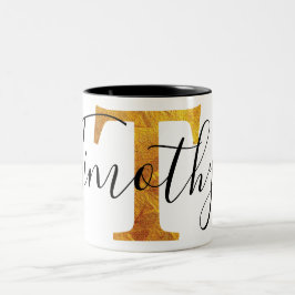 Monogramm des Gold"T" mit personalisiertem Namen Zweifarbige Tasse