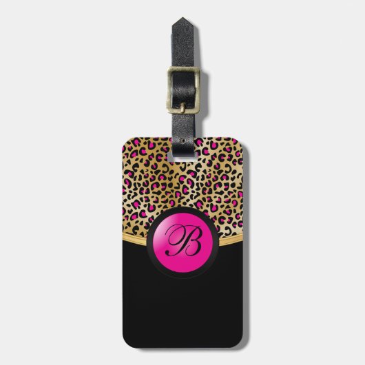 Monogramm des Gold-und Pink-Leopard-Tierdruck-| Gepäckanhänger (Vorderseite vertikal)