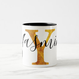 Monogramm des Gold"Y" mit personalisiertem Namen Zweifarbige Tasse