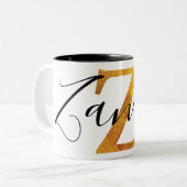 Monogramm des Gold"Z" mit personalisiertem Namen Zweifarbige Tasse (Vorderseite Links)