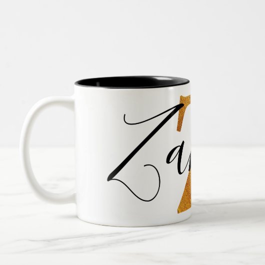 Monogramm des Gold"Z" mit personalisiertem Namen Zweifarbige Tasse (Links)